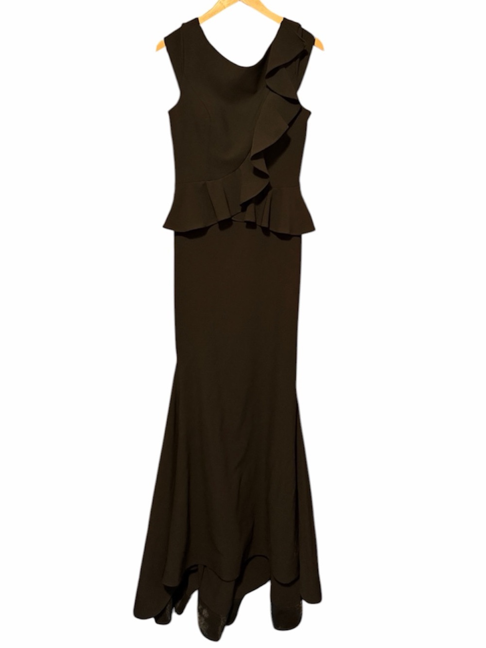MGNY black sleeveless gown trumpet mermaid weighted hem back  RN 21360